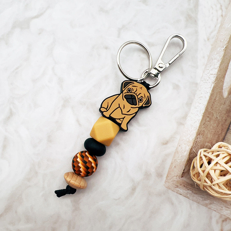 Wholesale Cute Puppy Silicone Beaded Keychain ACC-KC-JiuYa002