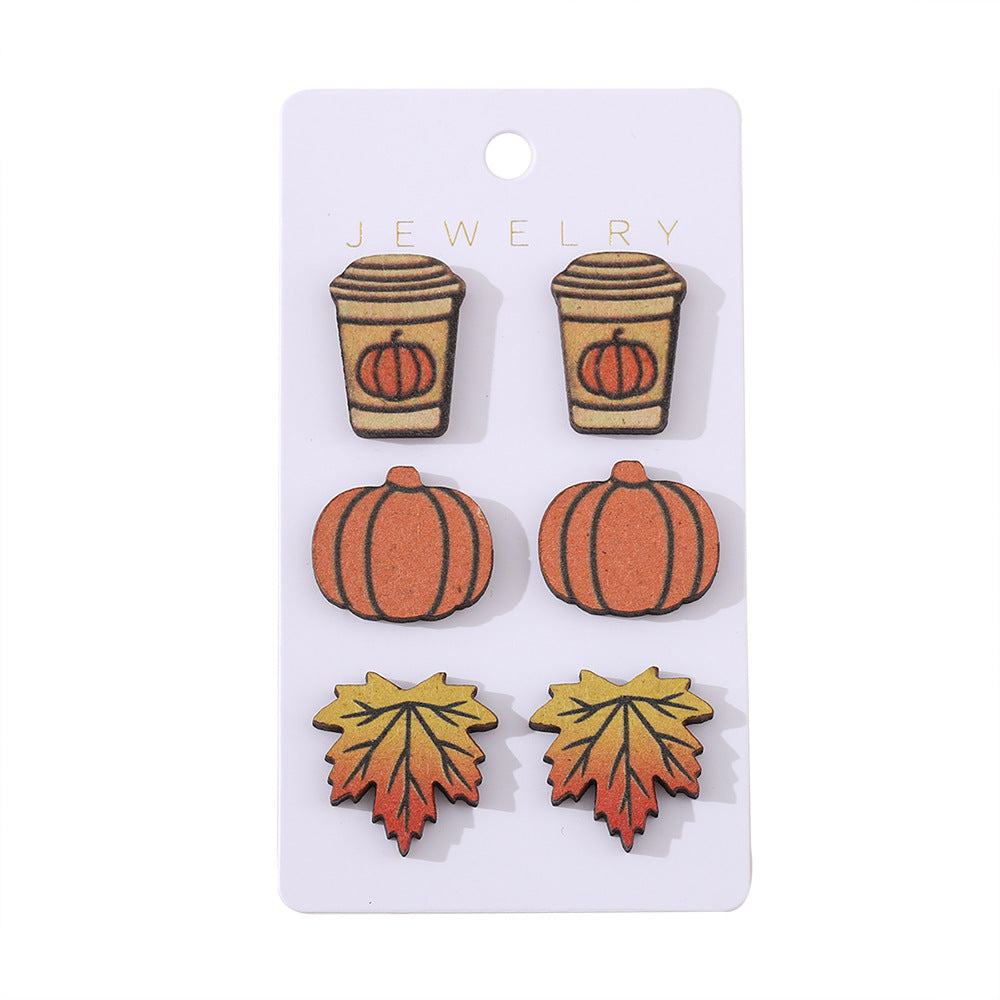 Wholesale  Harvest Pumpkin Coffee Cup Maple Leaf Earrings Set