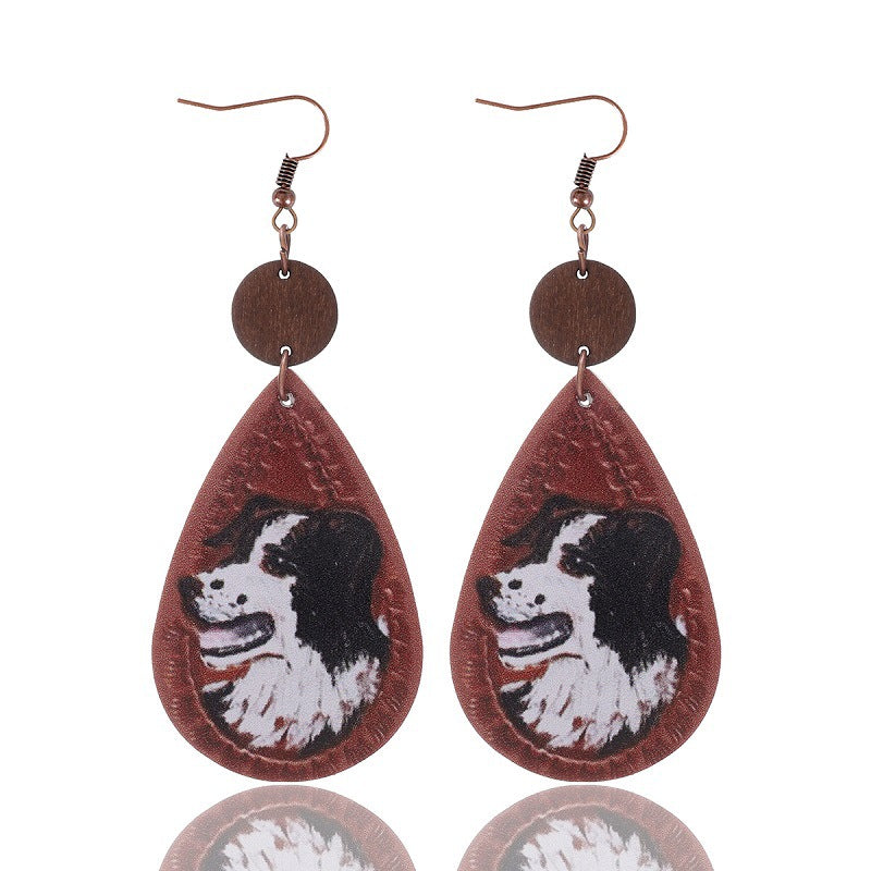 Wholesale  Irregular Graphic Cactus Pattern Leather Earrings