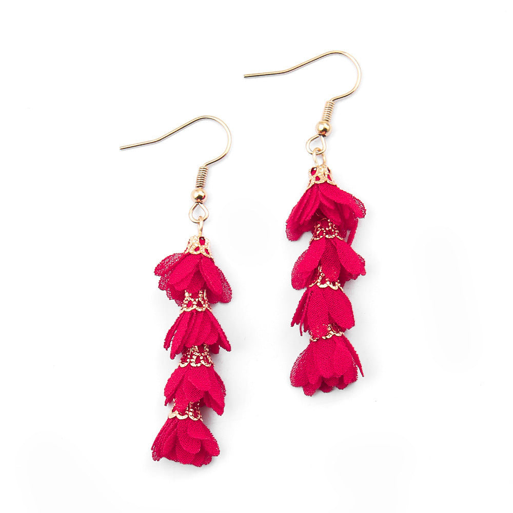 Wholesale Chinese Style Red Tassel Earrings Retro Medieval Festive Jewelry Accessory