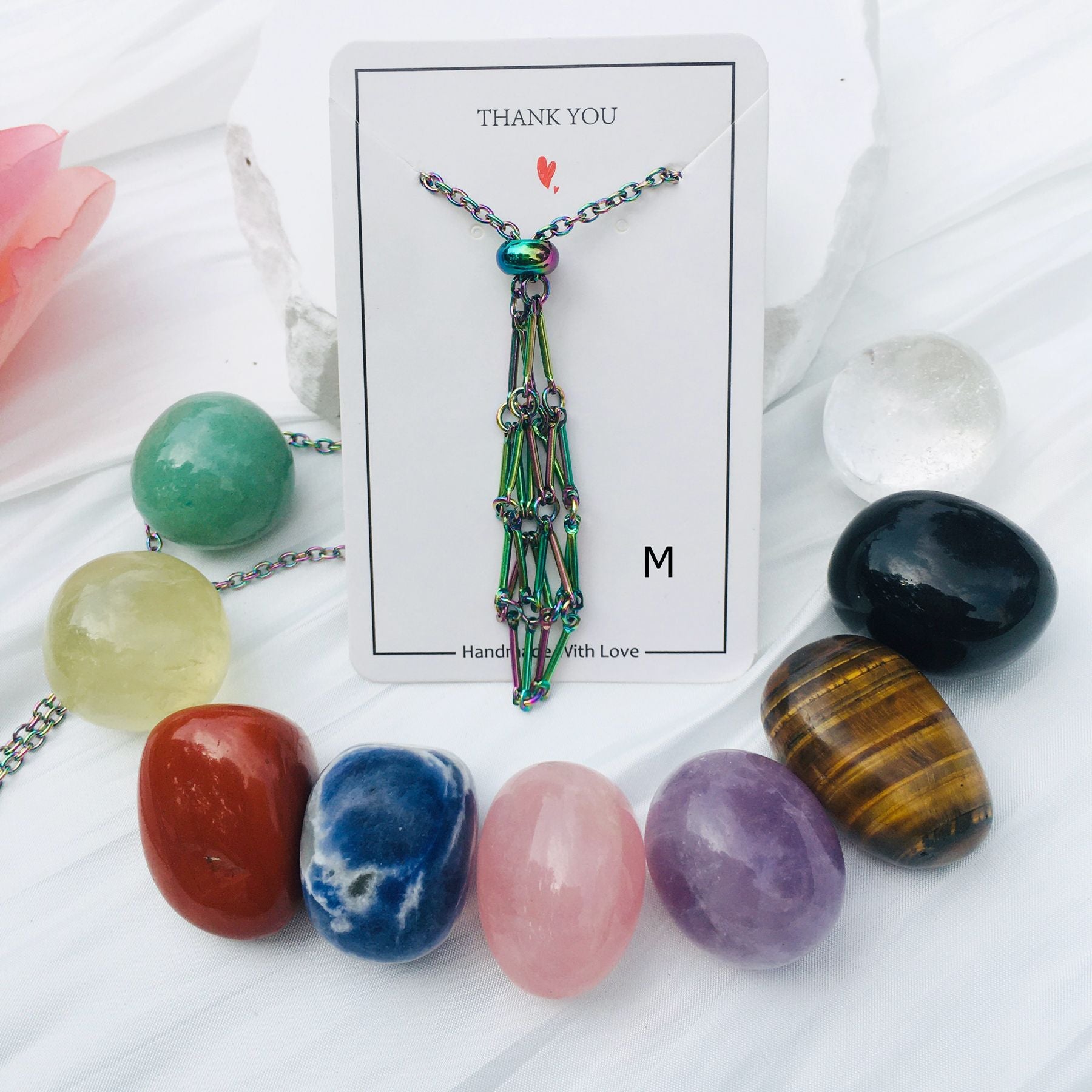 Wholesale Crystal Natural Stone Electroplated Color Bamboo Adjustable Metal Mesh Necklace ACC-NE-RongGuan002