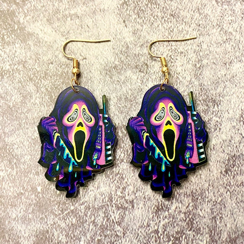Wholesale Halloween Acrylic Earrings Tie Dye Printed Earrings ACC-ES-XinChuan036