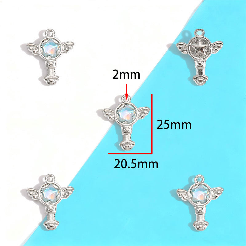 Wholesale Electroplated Zinc Alloy Blue Star Moon Resin Inlay Pendant Charms For DIY Jewelry Making Bag Charm Keychain Everyday Wear
