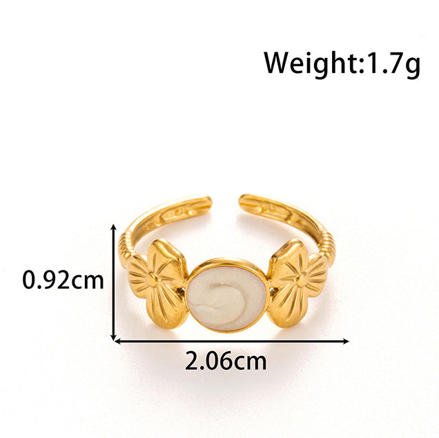 Wholesale Titanium steel  drop oil geometric leaves opening adjustable ring