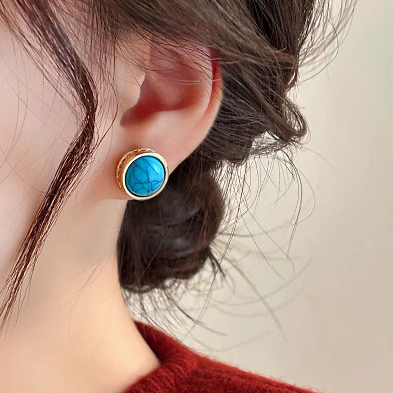 Wholesale Retro Turquoise Earrings,  High-End,  Accessible Luxury,  Niche Earrings,  925 Silver Needle Stud Earrings,  Bohemian Earrings