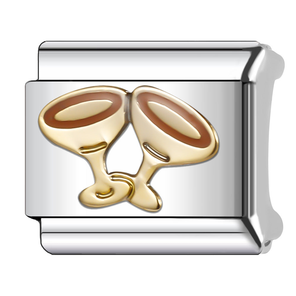 Wholesale Italian Charm Bracelet 9mm DIY Splicing Gold Chess Series Stainless Steel Composable Bracelet