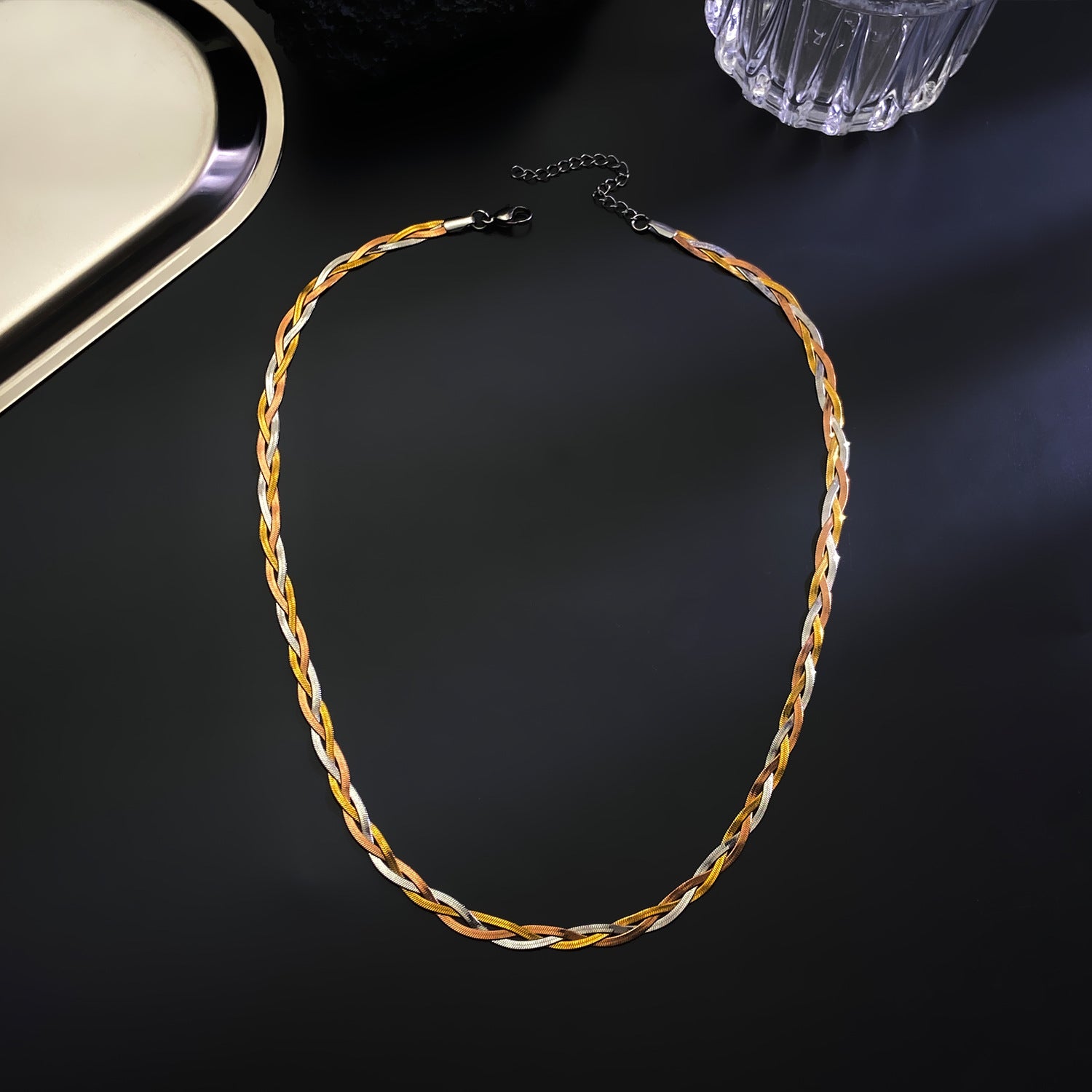 Wholesale Light Luxury Flat Three-layer Snake Bone Chain Gold-plated Necklaces Bracelets ACC-NE-MY014
