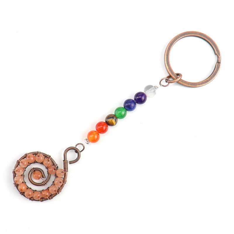 Wholesale Colorful Crystal Natural Stone Beads Spiral Keychain ACC-KC-HanX005