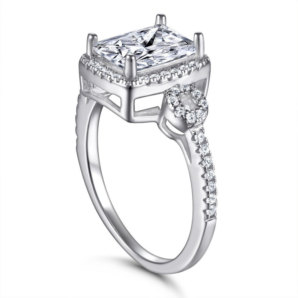 Wholesale  s925 silver ring female ring sterling silver square diamond zircon diamond ring