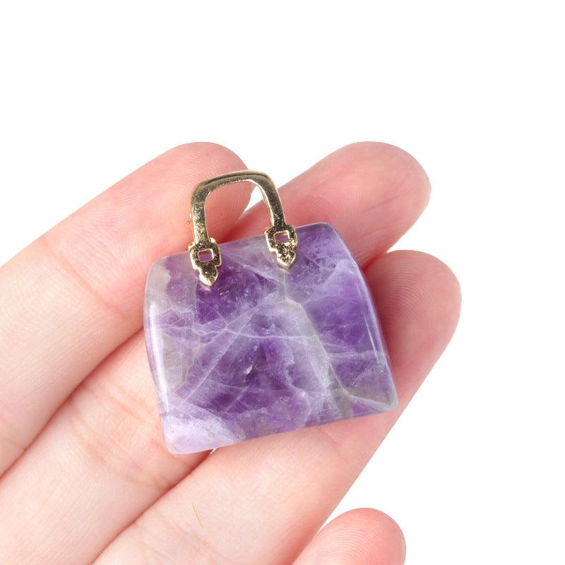 Wholesale Natural Crystal Stone Mini Bag Amethyst Pendant ACC-PT-KeSuo0010