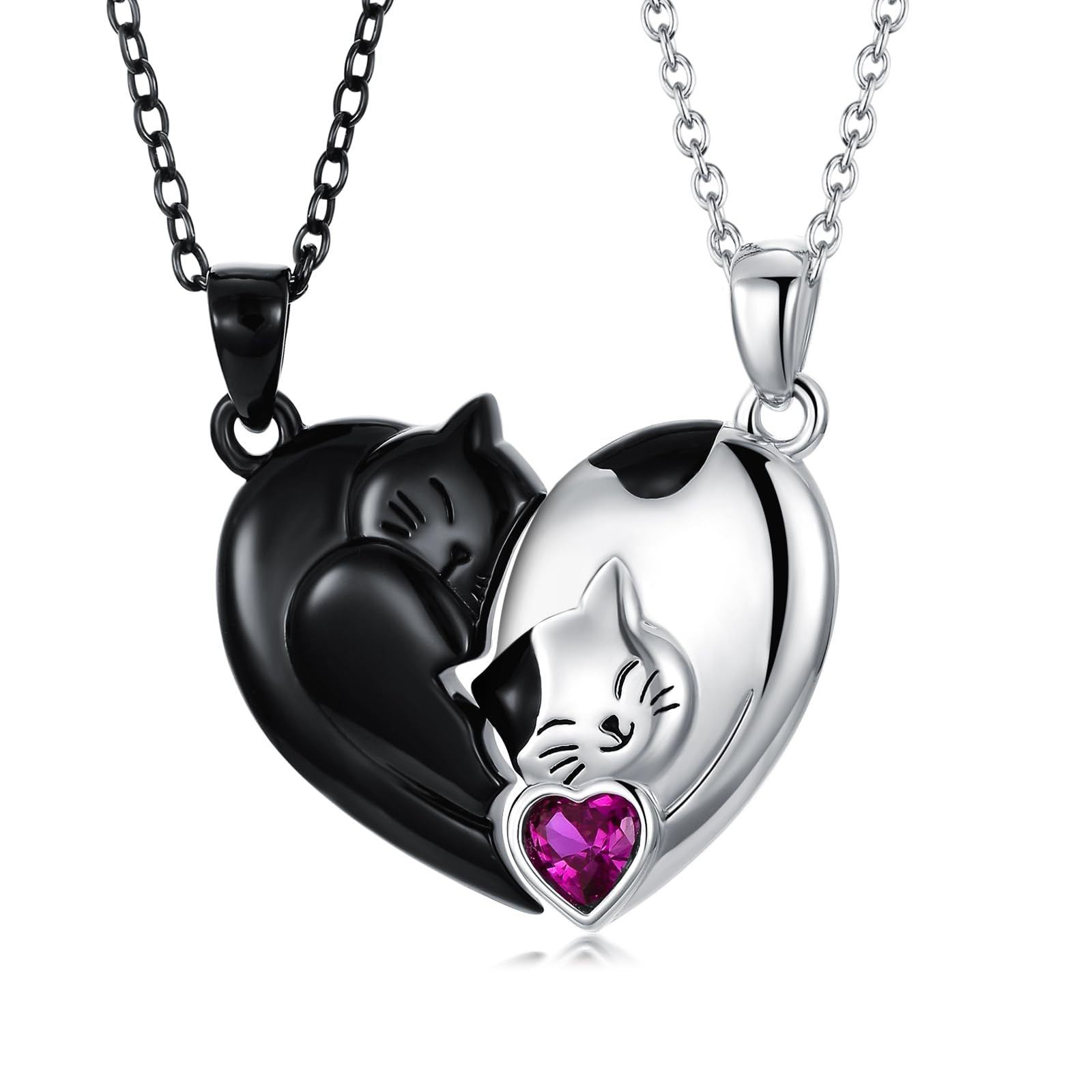 Wholesale Couple Splicing Love Black and White Cute Cat Necklace