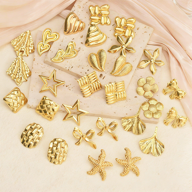 Wholesale Vintage Stainless Steel Electroplated Gold Geometric Earrings