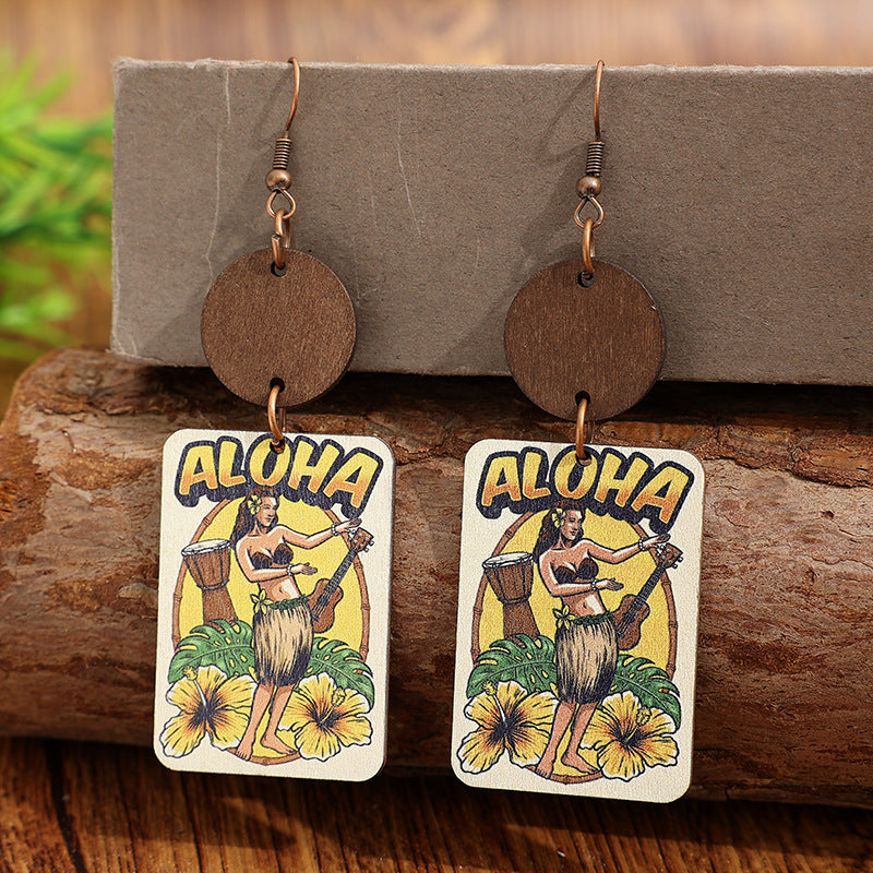 Wholesale Exaggerated Mori Style Wooden Geometric Earrings