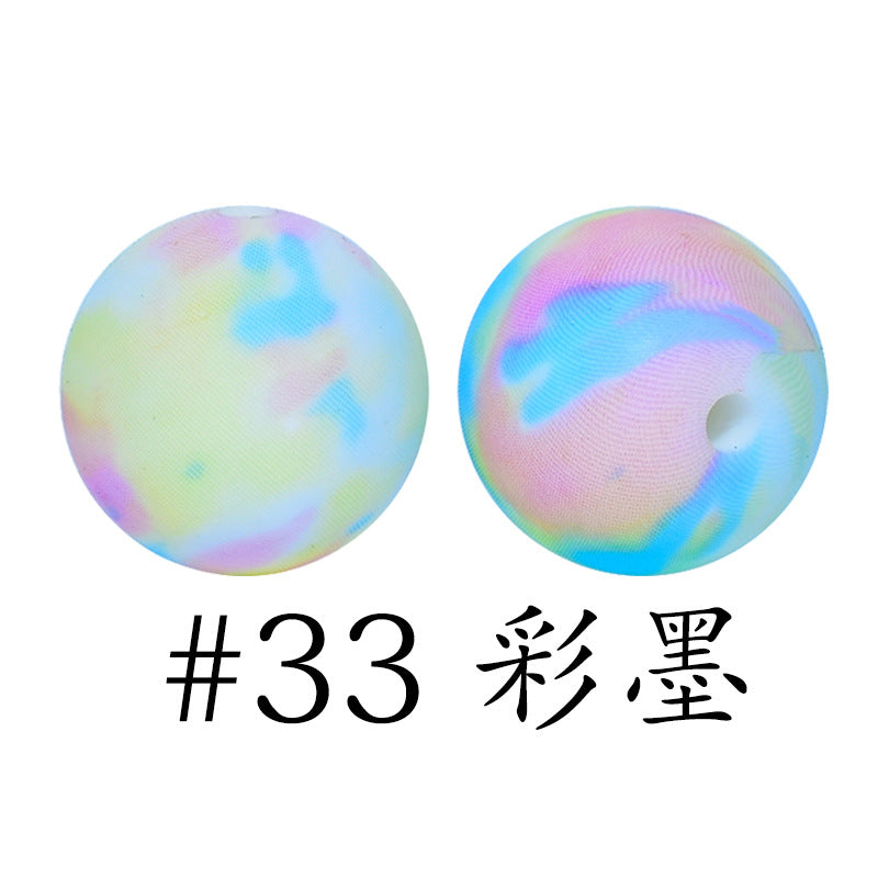 Wholesale 50pcs Western Style Leopard Skull Color Aztec Printed Silicone Balls Beads ACC-BDS-HeSheng007