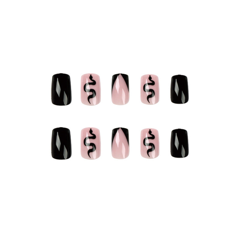 Wholesale 24 Pieces/box Black Snake Print Press-on Nails Kits Nail Stickers ACC-NS-LeFan164