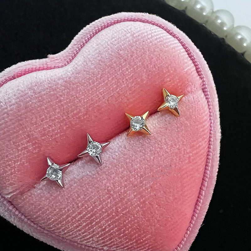 Wholesale Star Turnbuckle Lucky Four-pointed Star Zircon Earrings