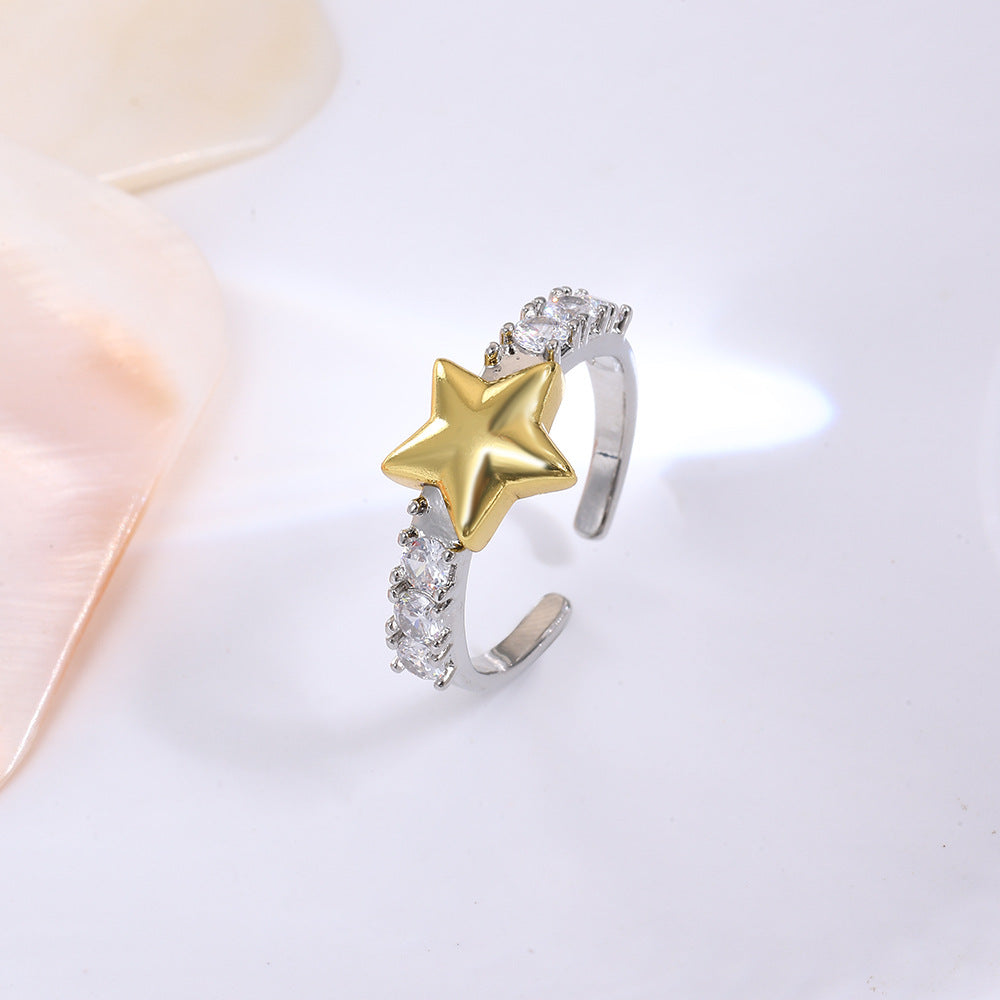 Wholesale Copper-plated heart bow five-pointed star cross butterfly two-tone ring