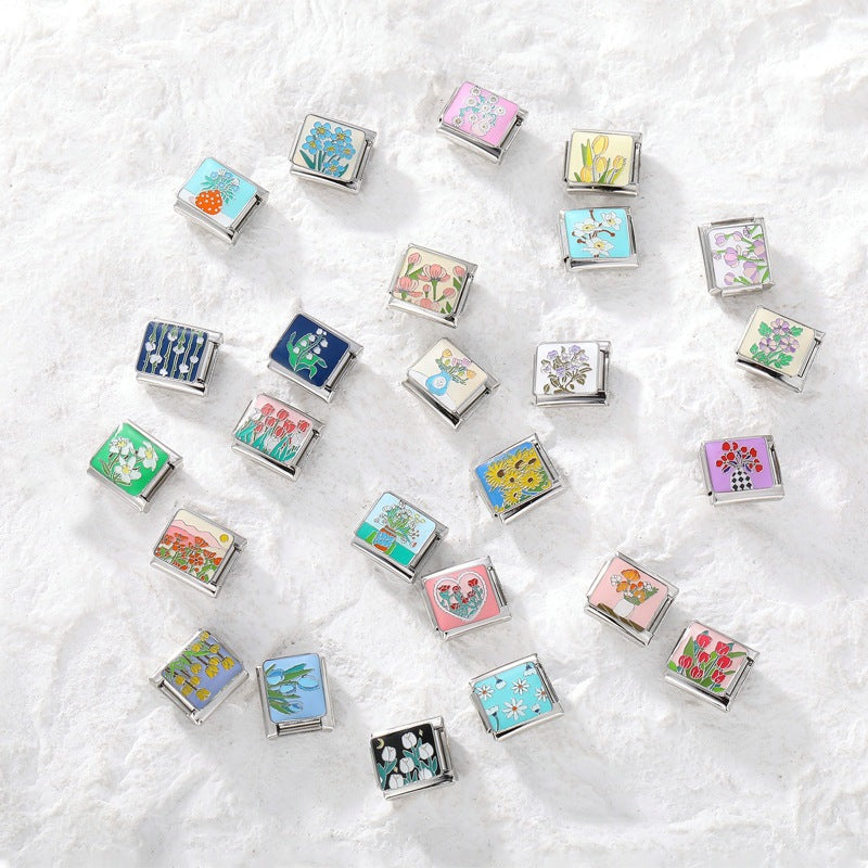 Wholesale Italian Charm Bracelet 9mm DIY Splicing Removable Flowers Stainless Steel Composable Bracelet