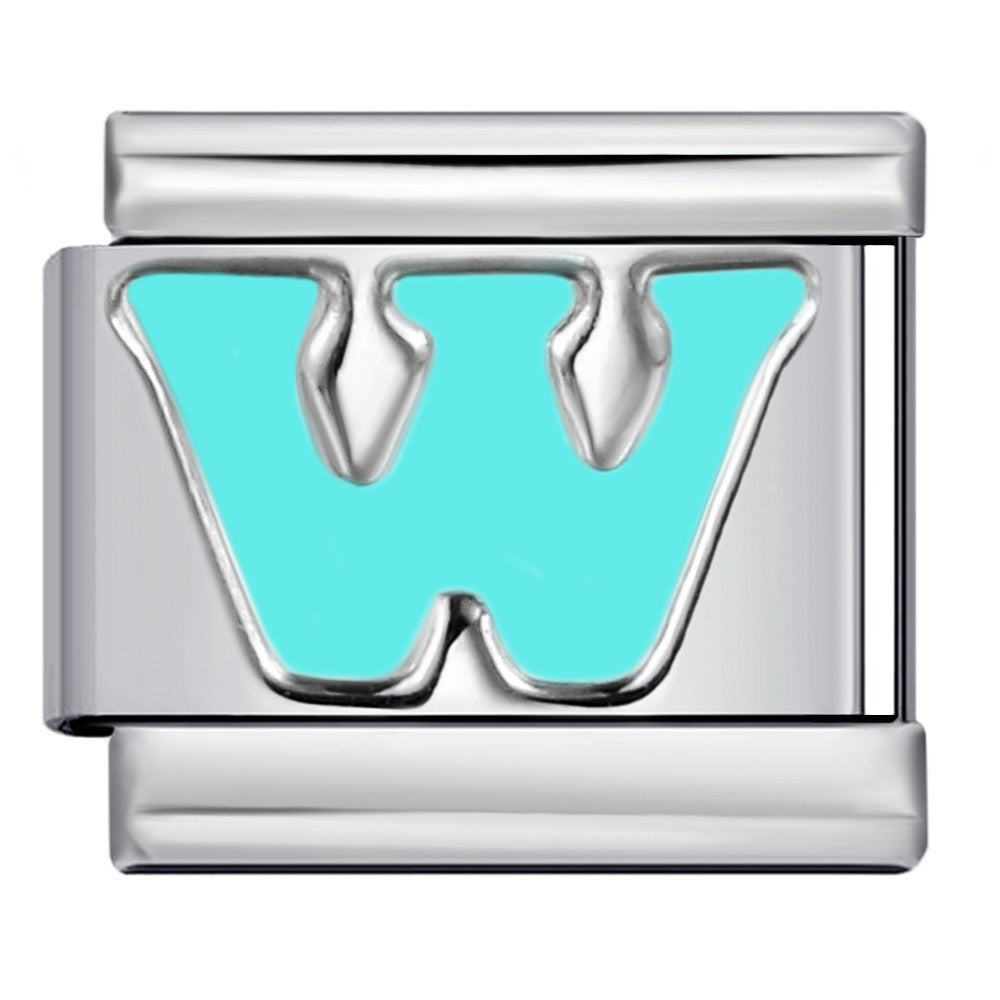 Wholesale Italian Charm Bracelet 9mm DIY sky blue English letter series   Creative Stainless Steel Composable Bracelet