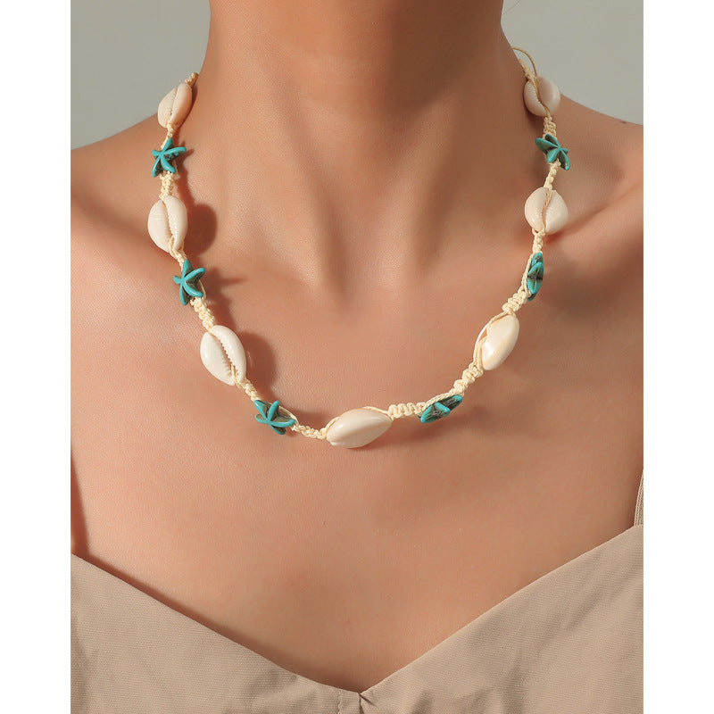 Wholesale Starfish Shell Necklace Adjustable Braided Bracelet Necklace Set ACC-NE-XLH003