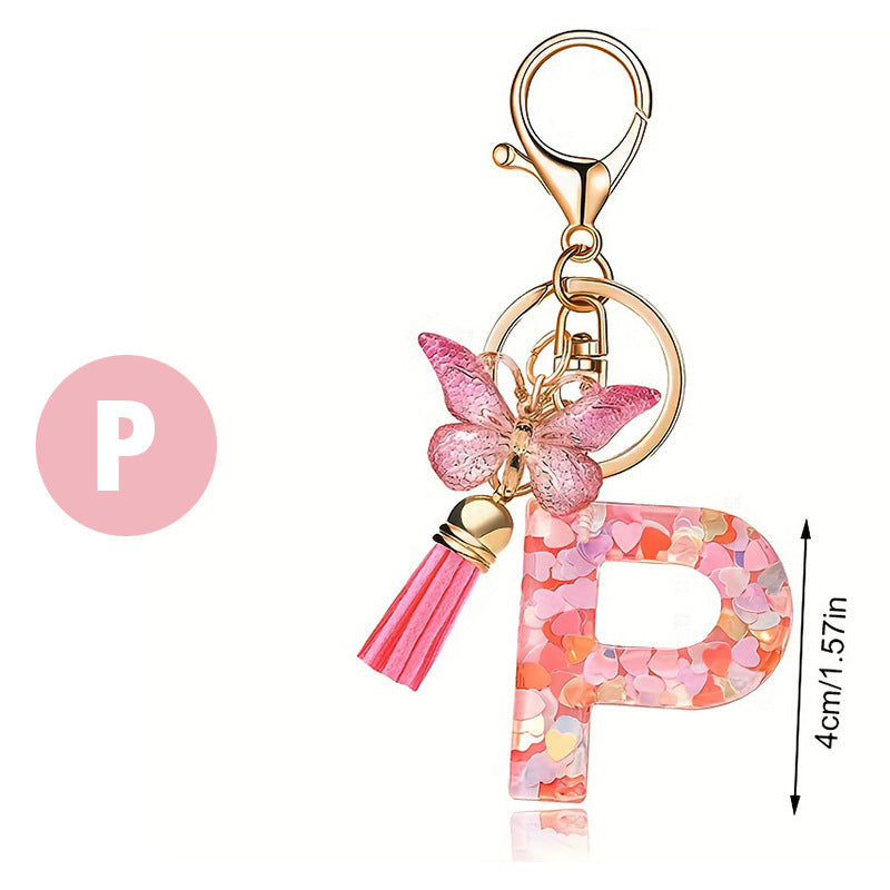 Wholesale Pink letter butterfly tassel keychain