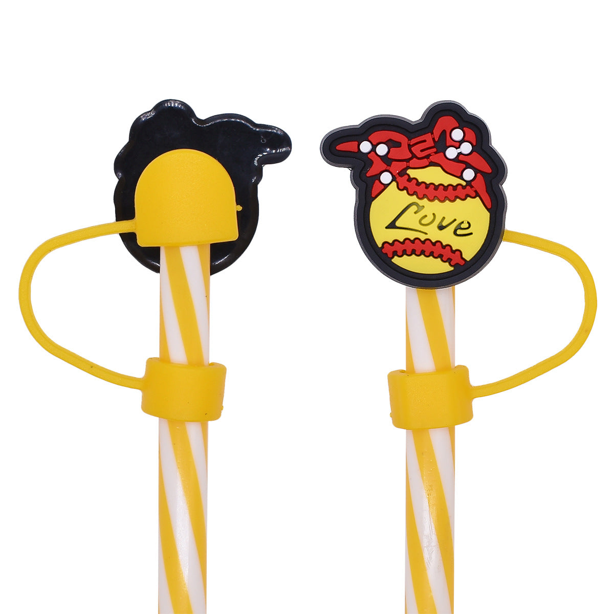 Wholesale Random 100pcs 10mm Straw Tube Cap Baseball Series PVC Soft Rubber Straw Plugs ACC-SCR-RYY018