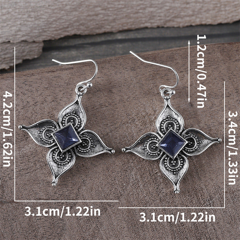 Wholesale retro inlaid sapphire flower earrings