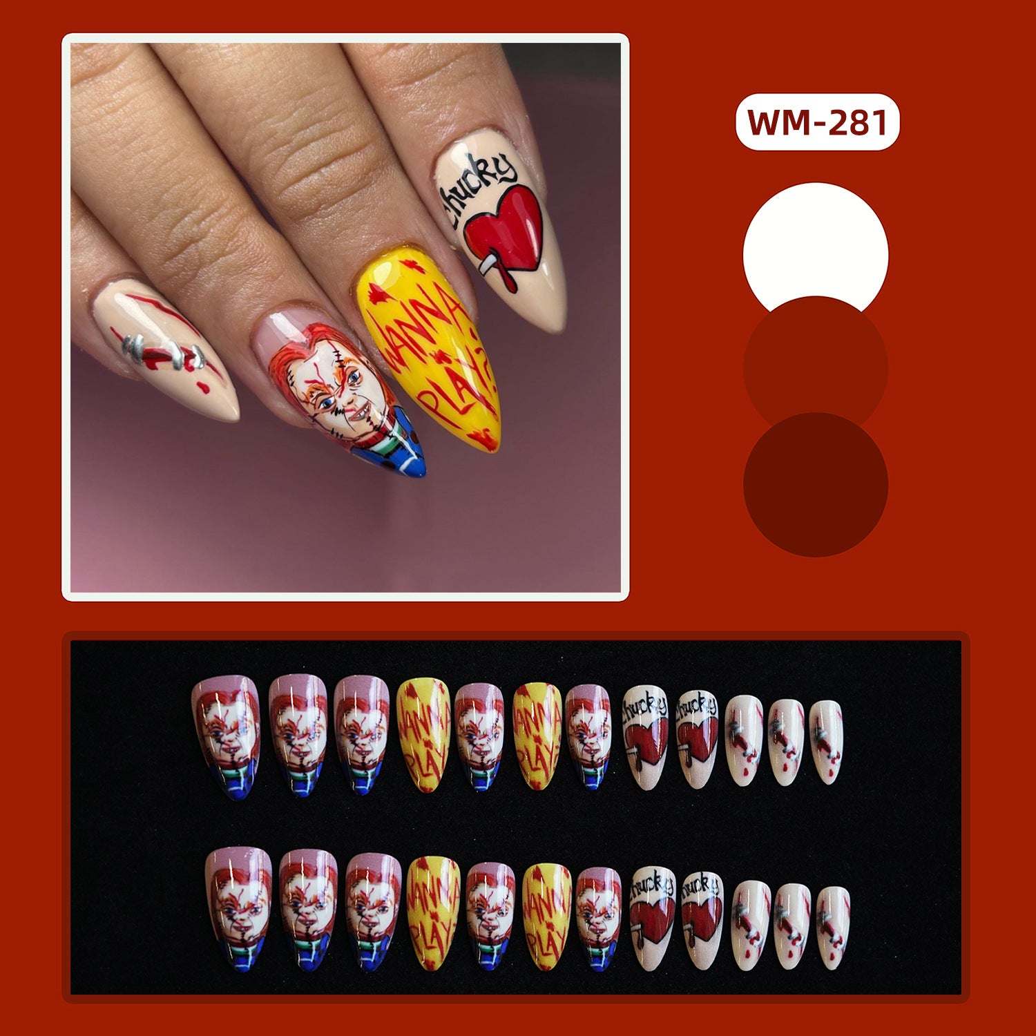 Wholesale 24 Pieces/ box  Horror Face Nails Kits Nail Stickers