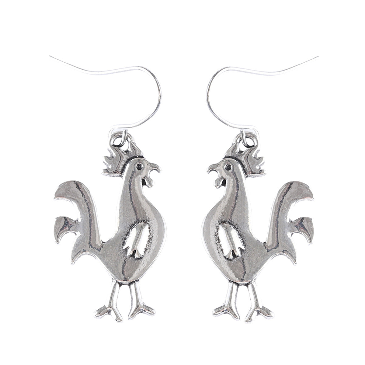 Wholesale Vintage Rooster Pendant Earrings,  Zinc Alloy Ancient Silver Pair,  Trendy Animal Jewelry for Women Party Gift