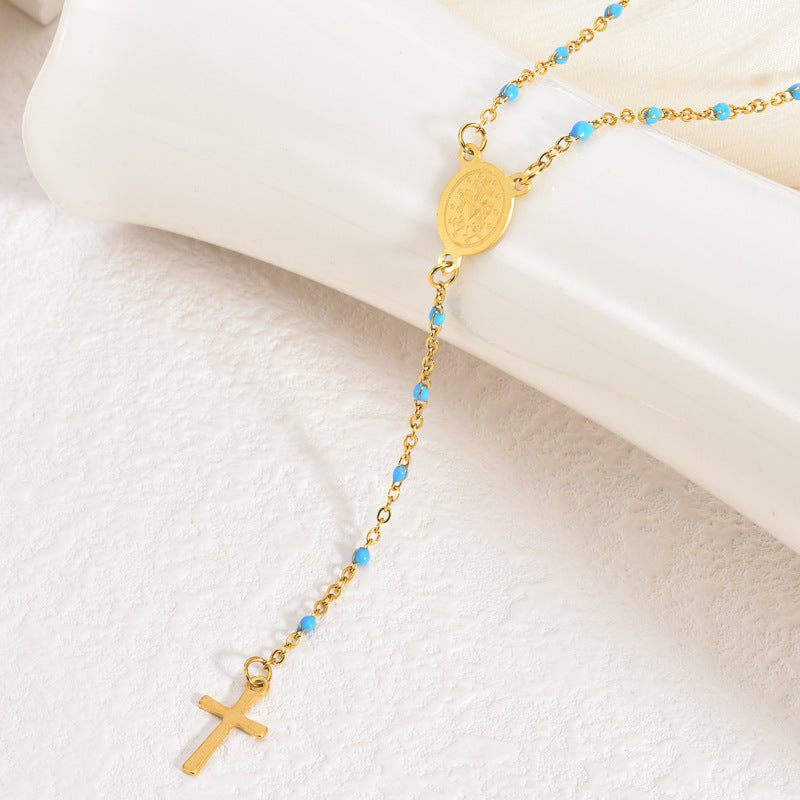 Wholesale 18K gold vacuum oil plating stainless steel cross chain necklaces