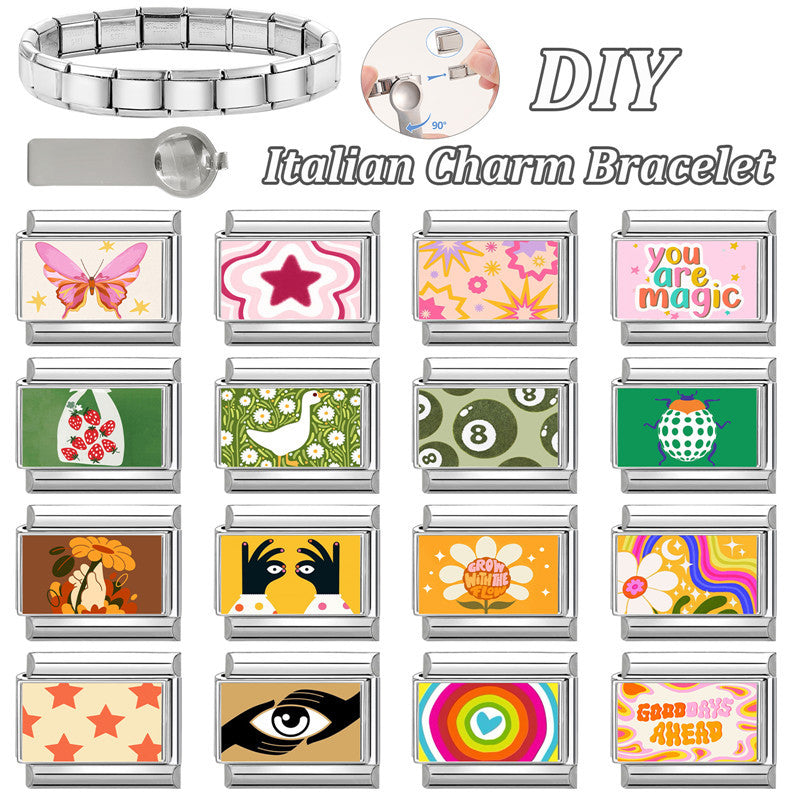 Wholesale 9mm Italian Charm Starter Bracelets DIY Colorful Single Section Creative Stainless Steel Composable Bracelet