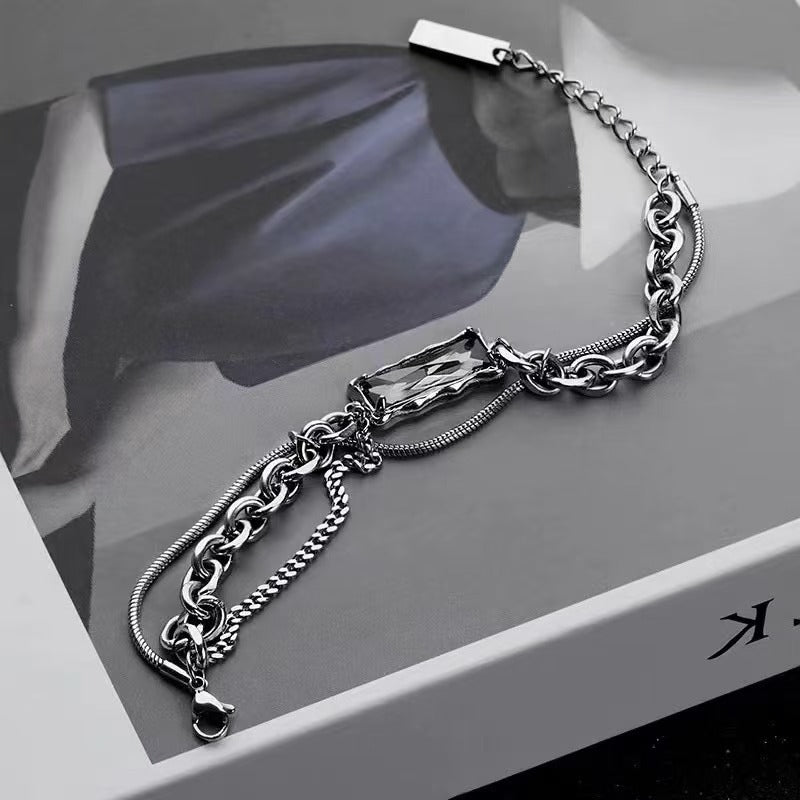 Wholesale Gray Diamond Titanium Steel Bracelet for Everyday Wear Jewelry Accessory
