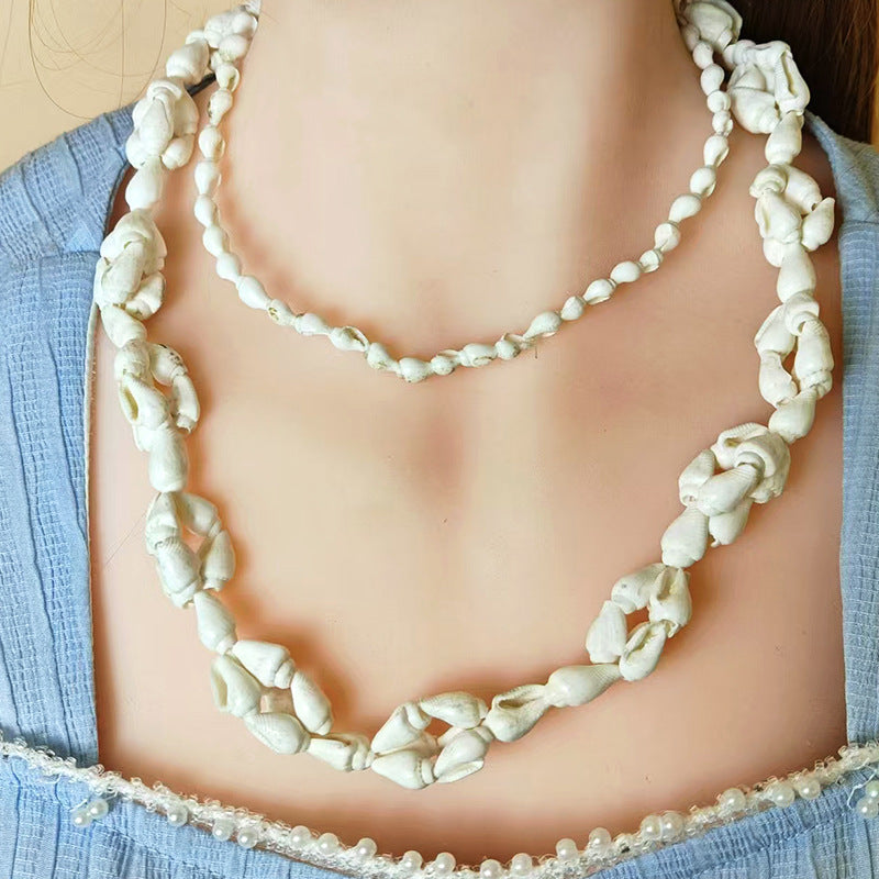 Wholesale Women's long natural shell snail beaded necklace