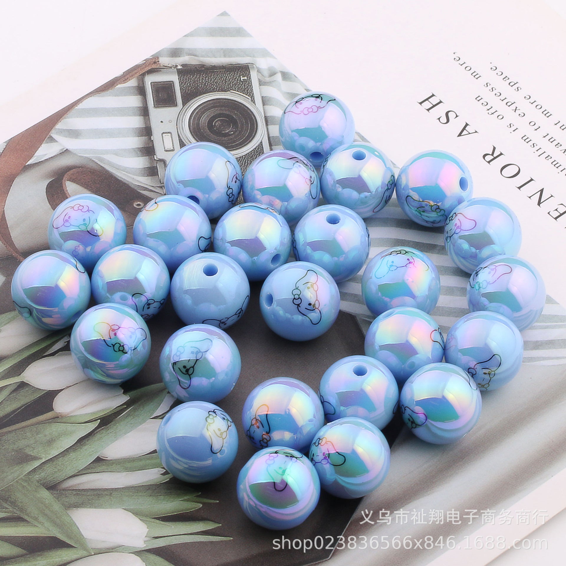 Wholesale 20pcs Acrylic Cartoon Printing UV Plated Color Straight Hole Round Beads DIY Accessories ACCVIP-BDS-ZhiXiang002