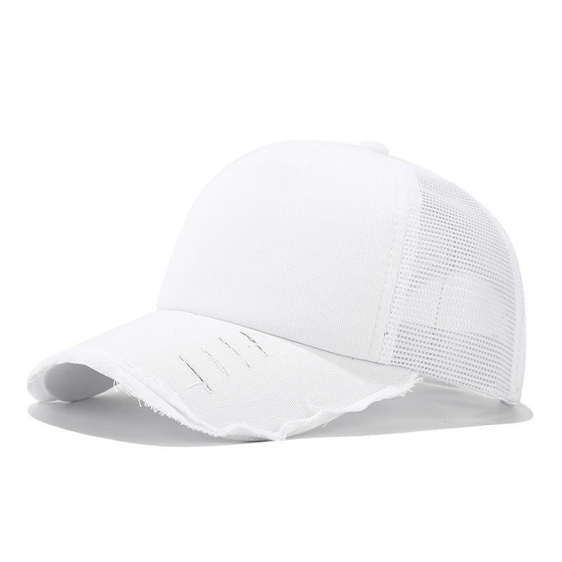 Wholesale Washed Cotton Mesh Cap with Distressed Sunshade Hole Baseball Cap Hat ACC-HT-NianKa003