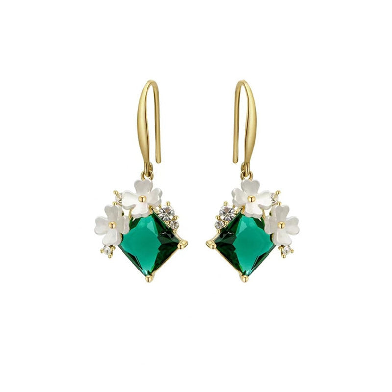 Wholesale Vintage Emerald Crystal Flower Earrings ACC-ES-ZhiShifang007