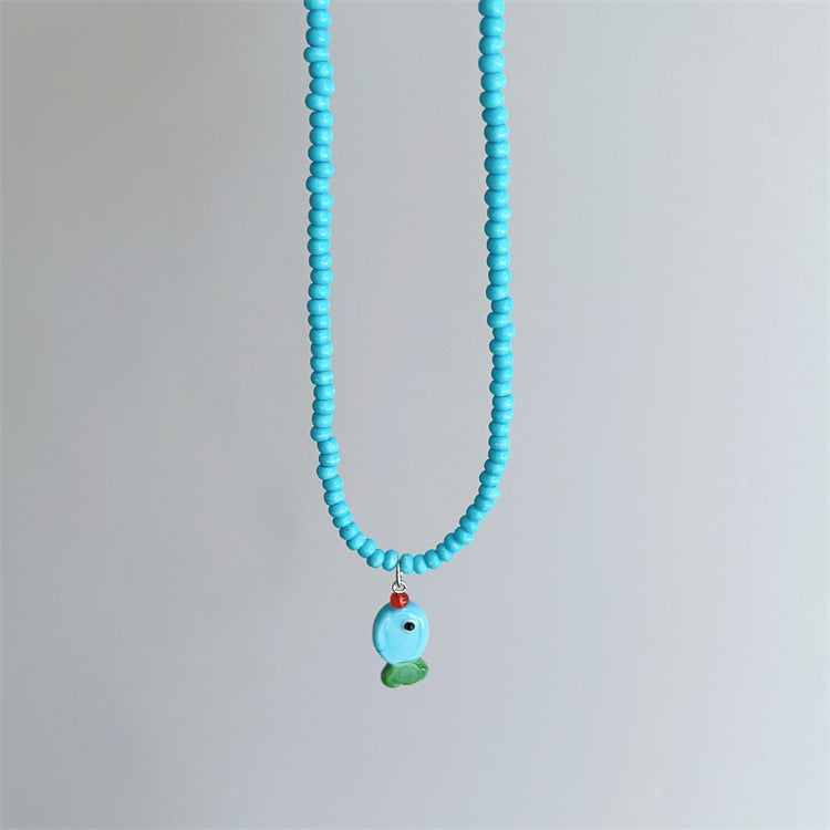 Wholesale Colorful Summer Dopamine Small Fish Pendant Blue Beaded Necklace