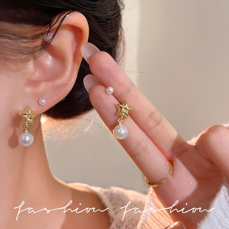 Wholesale Two-piece Pearl Star Earrings