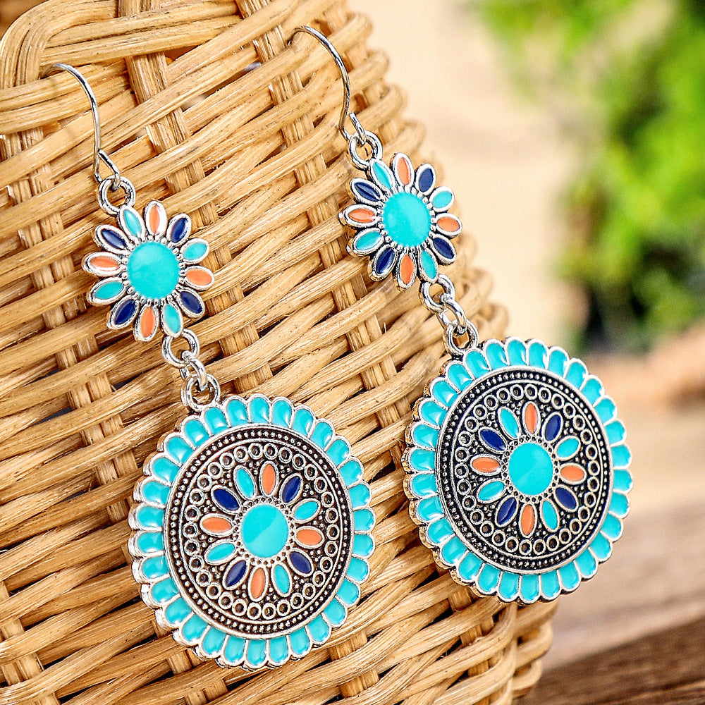 Wholesale Retro Sunflower Oil Drip Earrings - Zinc Alloy Jewelry Accessory for Party
