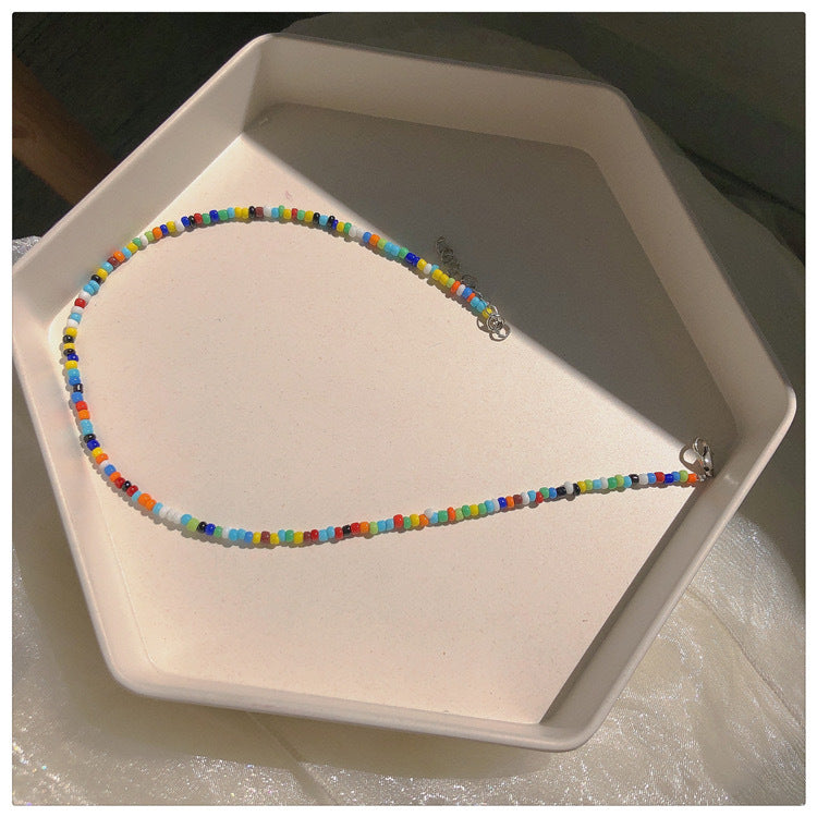 Wholesale Small Daisy Glass Millet Beads Clavicle Necklace