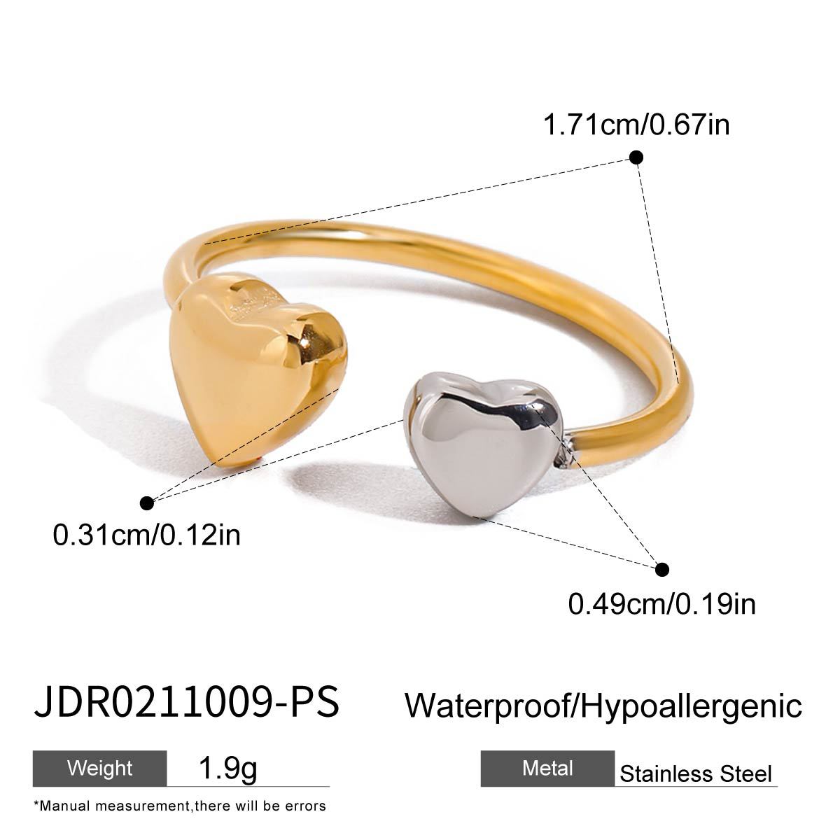 Wholesale 18k gold stainless steel gold and silver color matching love adjustable opening ring