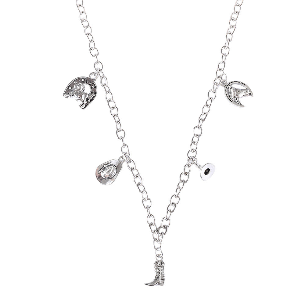 Wholesale Zinc Alloy Skeleton Boot Pendant Necklace Vintage Gothic Style Unisex Jewelry Gift