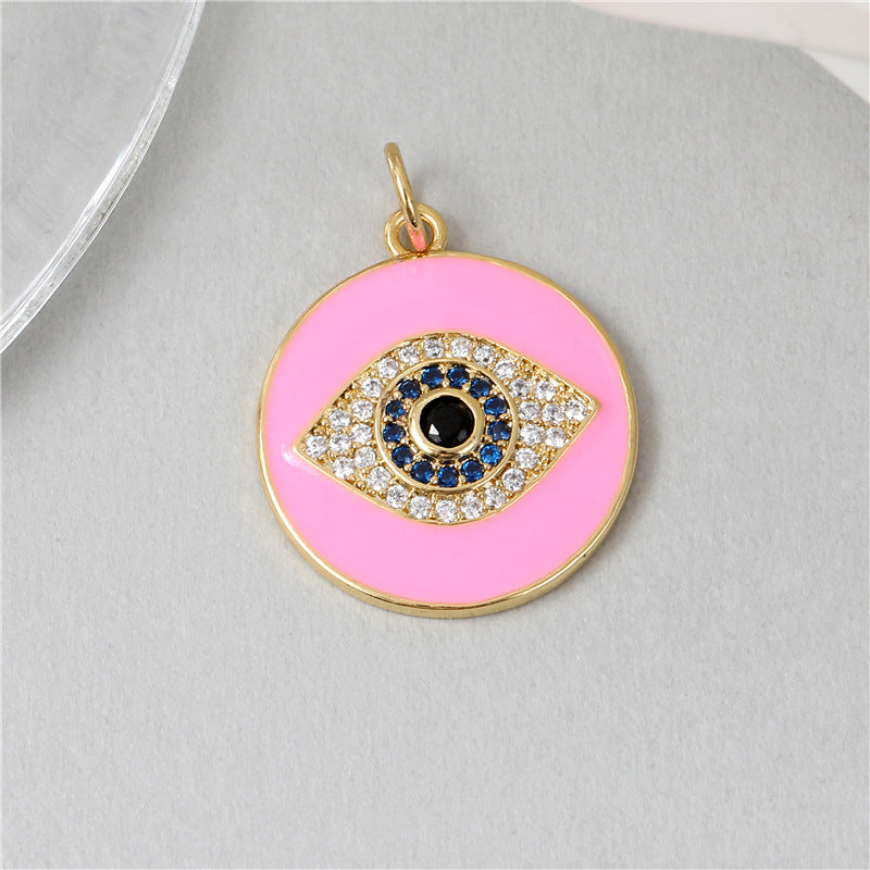 Wholesale Retro Round Evil Eye Pendant Copper Electroplated DIY Jewelry Accessory