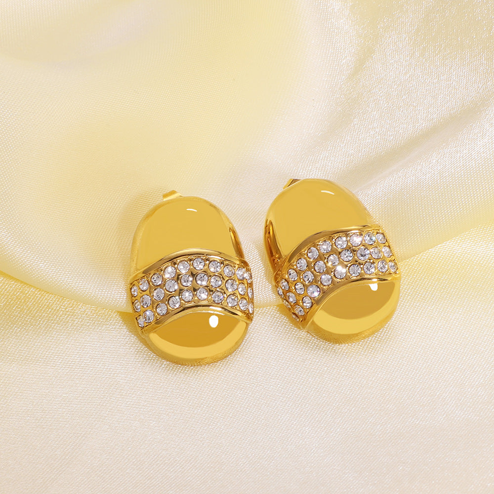 Wholesale vintage smooth diamond earrings stainless steel oval geometric earrings