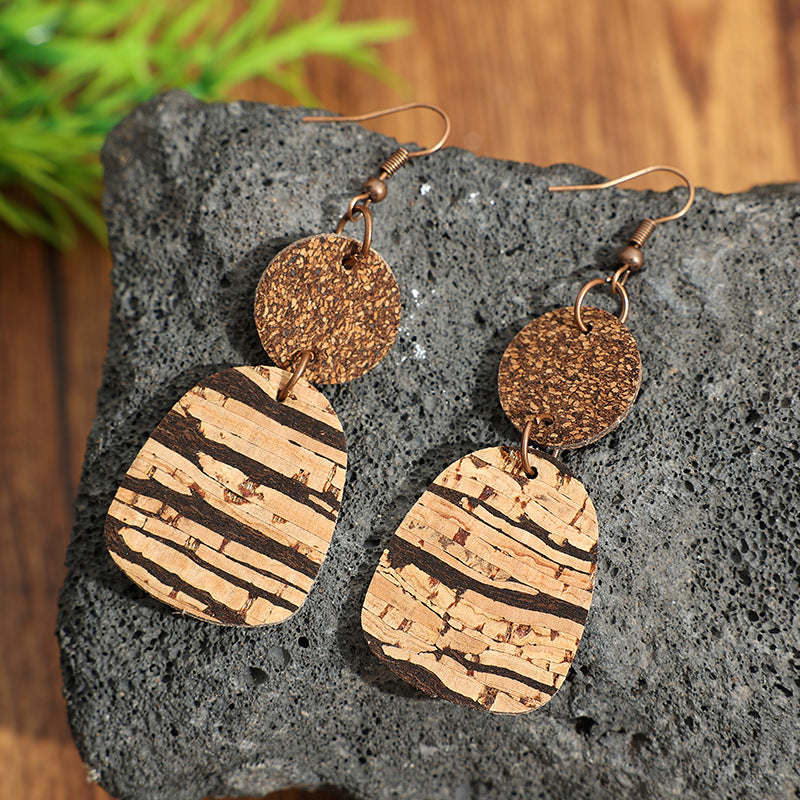 Wholesale Double-Layer Cork-Textured Earrings