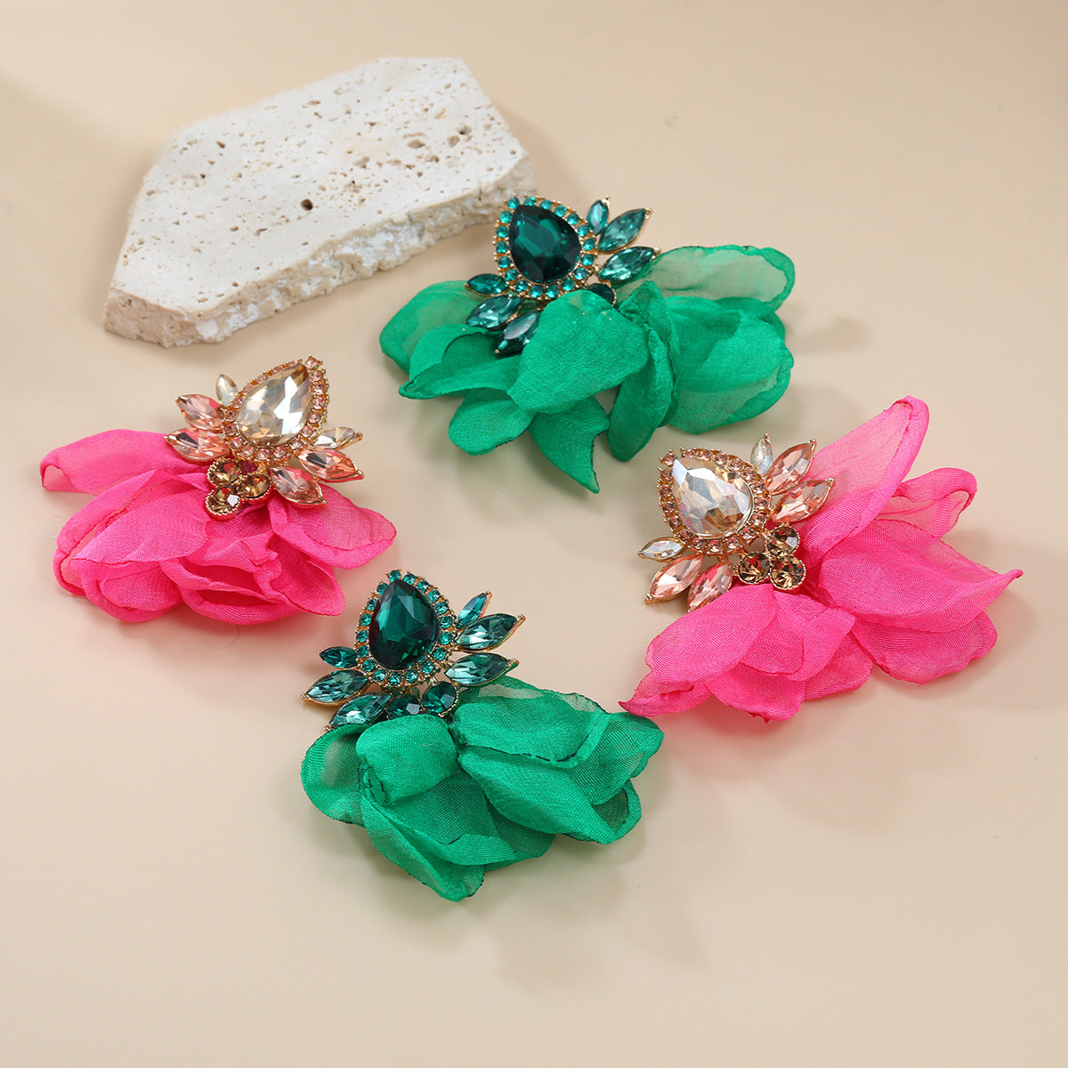 Wholesale colorful diamond fabric floral elegant alloy earrings ACC-ES-JL011