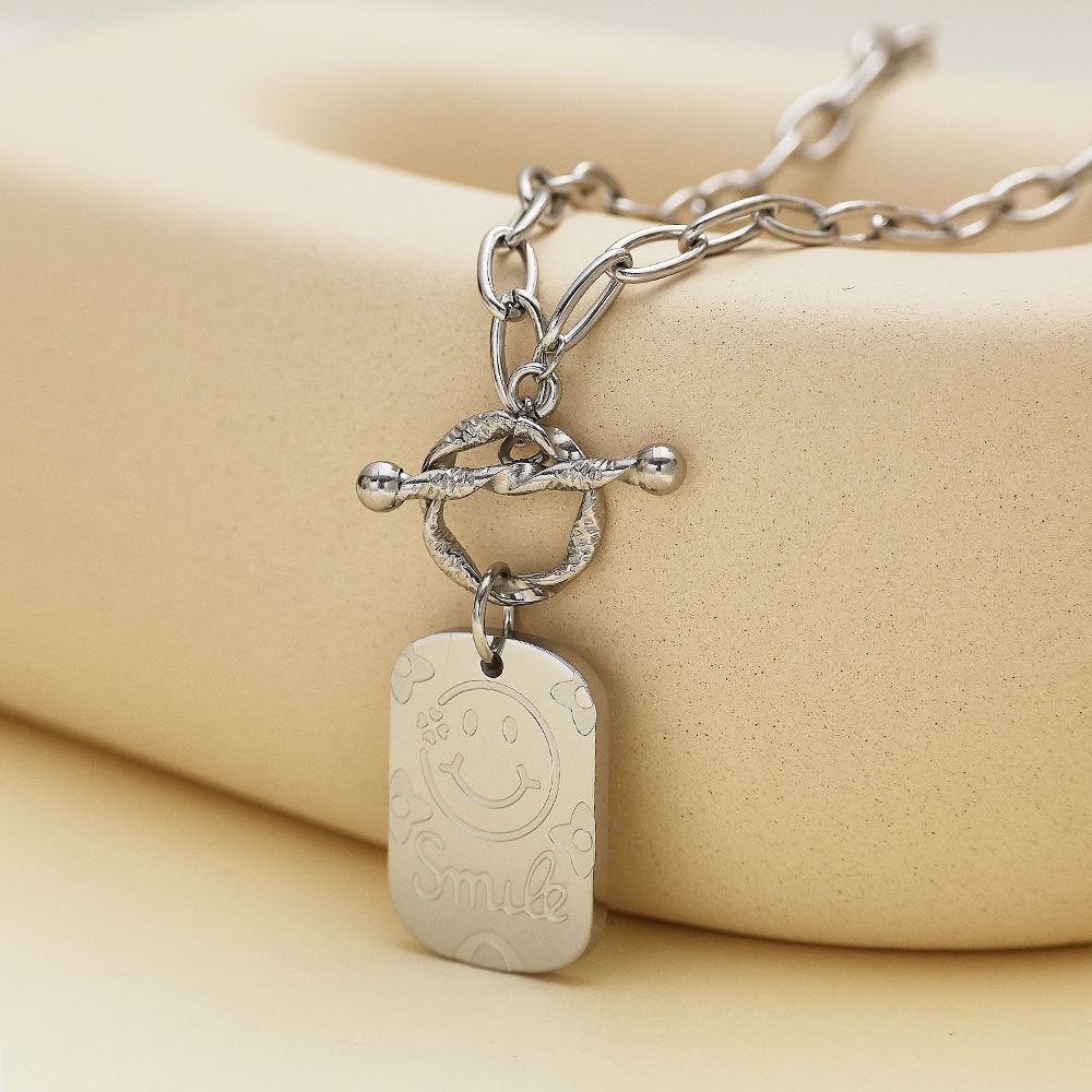 Wholesale Square Smiley Face Pendant OT Clasp Titanium Steel Necklace Long Necklaces ACC-NE-DaLang004
