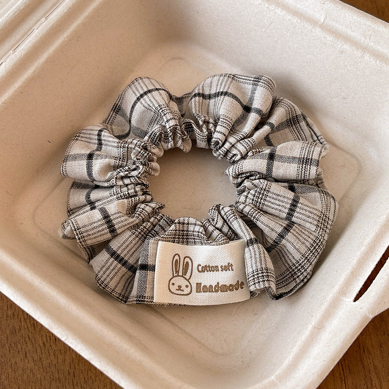 Wholesale Sweet College Style Milk Blue Plaid Lace Scrunchie With Cream Bow Fashion Hair Accessory For Boutique Resale