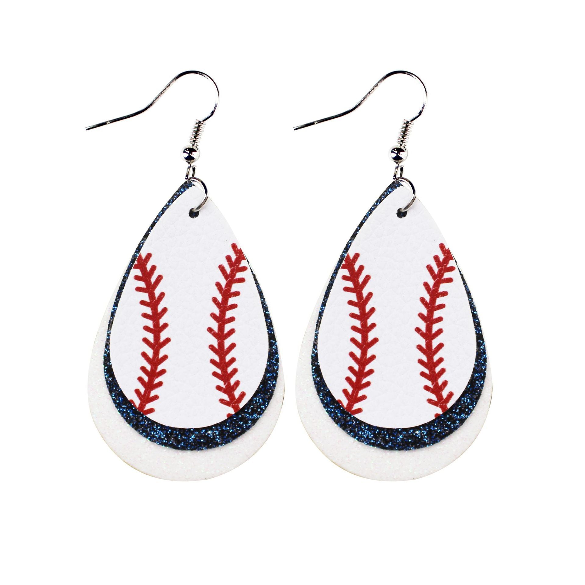 Wholesale drop-shaped round baseball  Leather earrings