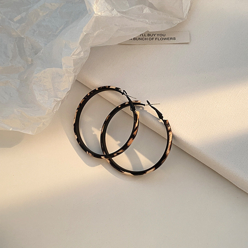 Wholesale Black Leather Letter Leopard Print Large Hoop Earrings ACC-ES-NingKa011